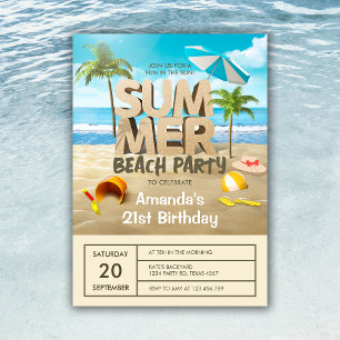 Invitation Summer Tropical Beach Party Adulte Anniversaire