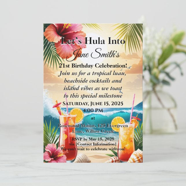 Invitation Summer Tropical Luau Beach Party 21e anniversaire (Debout devant)