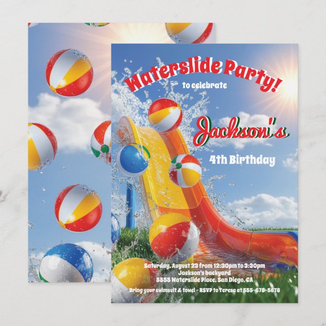 Invitation Summer Water toboggan Pool fête anniversaire (Devant / Derrière)