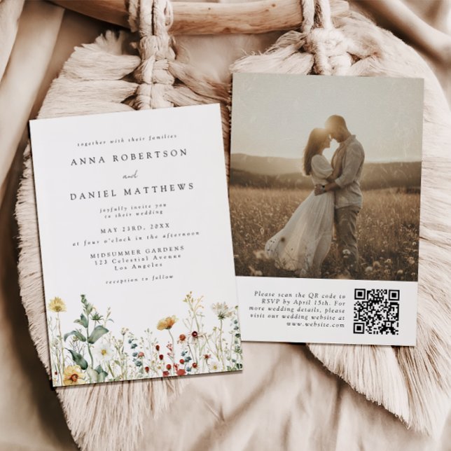 Invitation Summer Wildflower Field QR Code Wedding Photo (Créateur téléchargé)