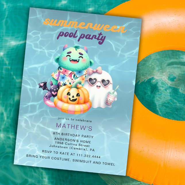 Invitation Summerween Pool Party Kids Birthday Party Any Age  (Créateur téléchargé)