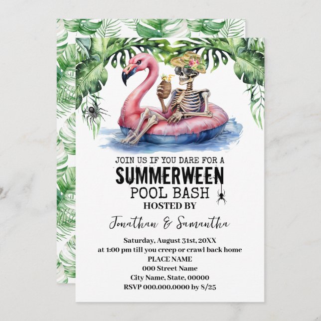 Invitation Summerween Tropical Skeleton Pool Party (Devant / Derrière)