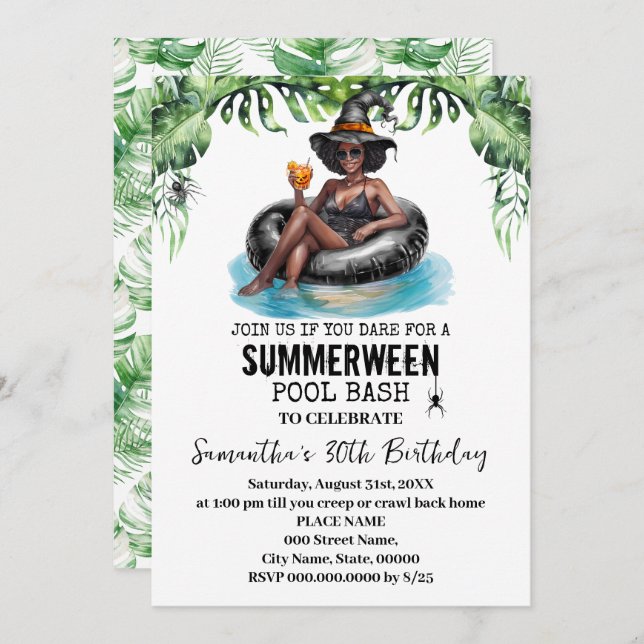 Invitation Summerween Witch Tropical Birthday Bash (Devant / Derrière)