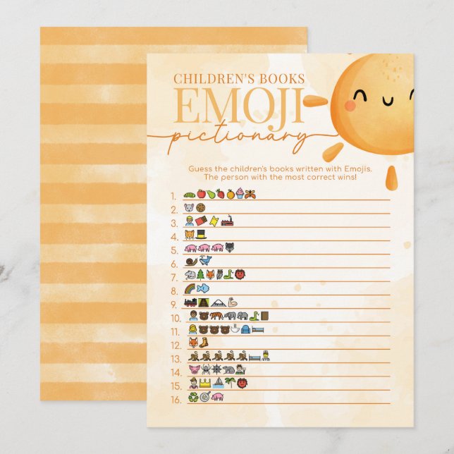 Invitation Sun livre pour enfants Emoji Pictionary Shower Jeu (Devant / Derrière)