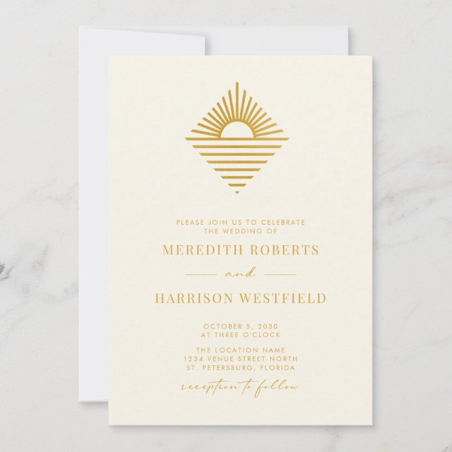Invitation Sun Ocean QR Code RSVP Gold sur Mariage crème (Devant)