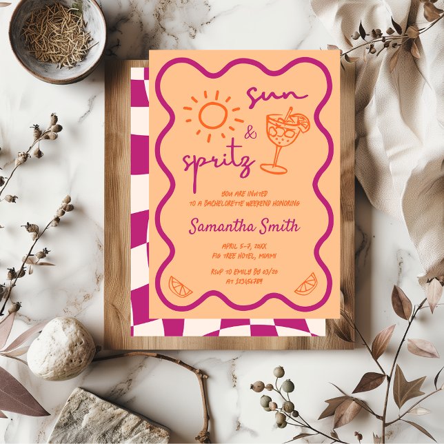 Invitation Sun & Spritz Bachelorette Party Main tirée Funky (sun & spritz bachelorette party invitation)