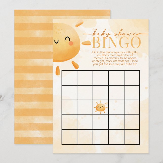 Invitation Sun Sunshine Baby shower BINGO Jeu (Devant / Derrière)