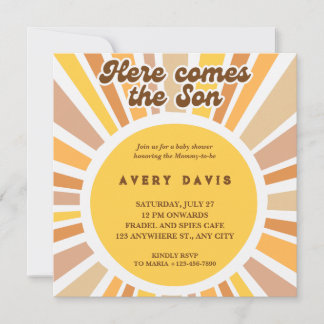 Invitation Sunburst Voici Le Fils Jaune Brown Plat Retro