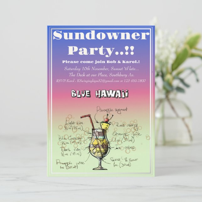 Invitation Sundowner Blue Hawaii Cocktail Party (Debout devant)