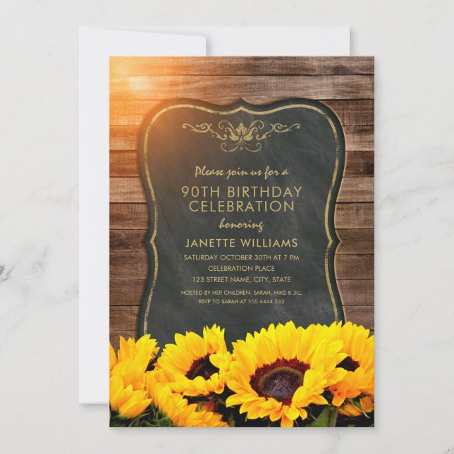 Invitation Sunflower 90e anniversaire de la fête Rustic Fall (Devant)