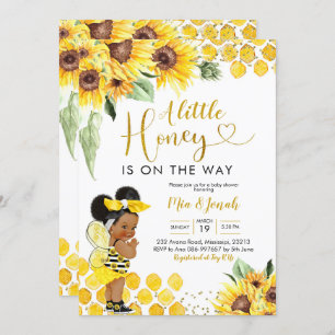 Invitation Sunflower Afro Little Honey Bee Baby shower