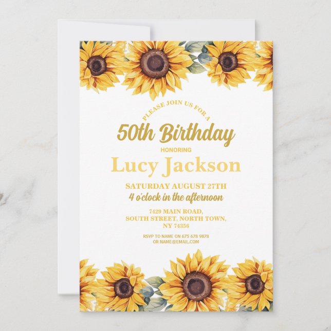 Invitation Sunflower Anniversaire 50ème Floral White Womens (Devant)