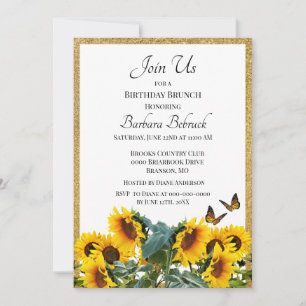 Invitation Sunflower Anniversaire Brunch Parties scintillant
