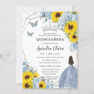 Invitation Sunflower Baby Blue Floral Princess Quinceañera