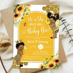 Invitation Sunflower Bee Afro Girl Gender Reveal