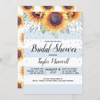 Invitation Sunflower bleu rayures confetti automne nuptiale d