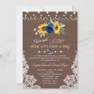 Invitation Sunflower Blue Floral Dentelle Mariage I DO BBQ