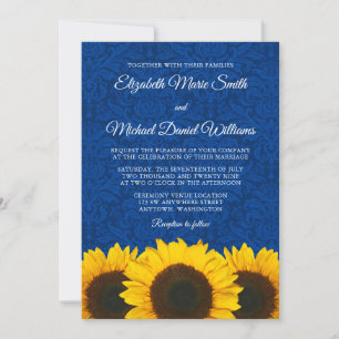 Invitation Sunflower Blue Mariage damassé