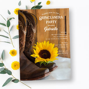 Invitation Sunflower Boots Country Western Quinceanera Party