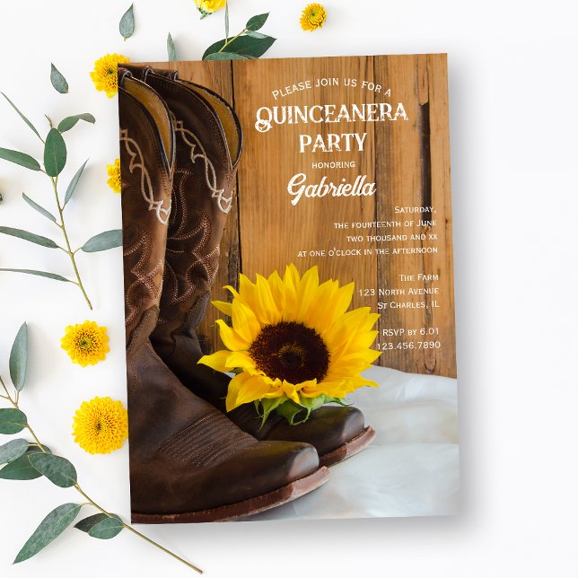 Invitation Sunflower Boots Country Western Quinceanera Party (Créateur téléchargé)