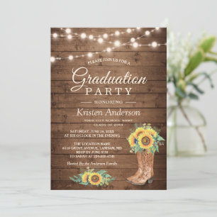 Invitation Sunflower Boots String Lights Graduation Party