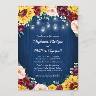 Invitation Sunflower Bourgogne Marine Jars Éclairage Floral M
