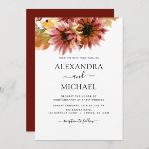 Invitation Sunflower Bourgogne Pays Aquarelle Mariage