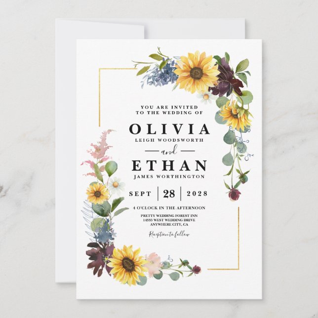 Invitation Sunflower Bourgogne Rose Blue Russe (Devant)