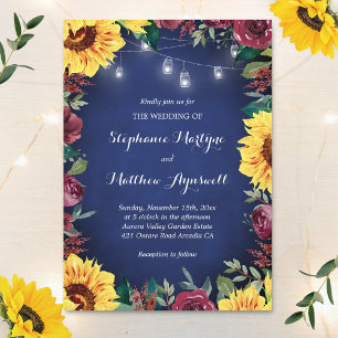 Invitation Sunflower Bourgogne Rose Jar Lights Mariage de la
