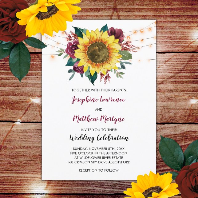 Invitation Sunflower Bourgogne Rose String Mariage de automne (Créateur téléchargé)