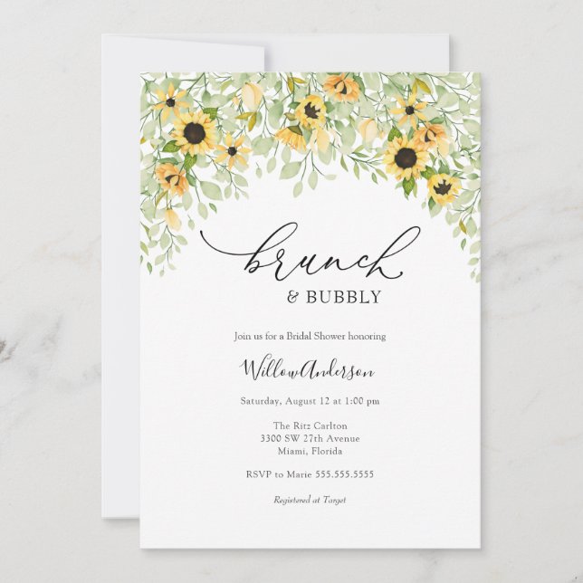 Invitation Sunflower Brunch et Fête des mariées Bubbly (Devant)