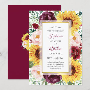 Invitation Sunflower Burgundy Fall Gold Floral Mariage