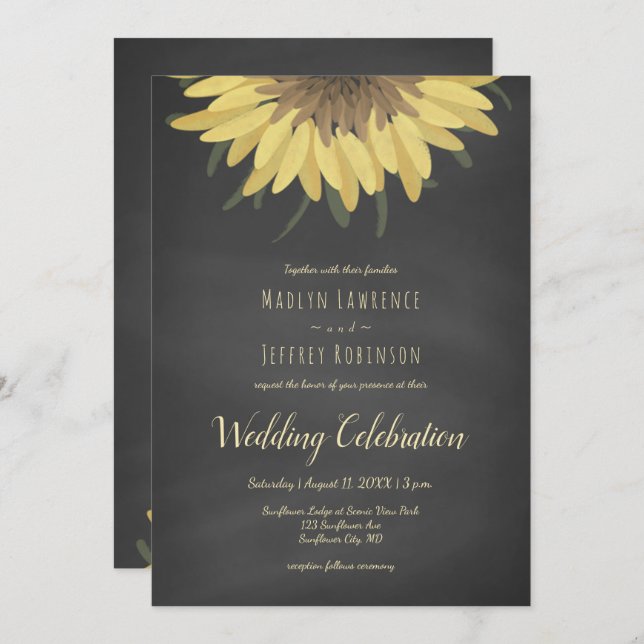 Invitation Sunflower Chalkboard Mariage campagnard rustique (Devant / Derrière)