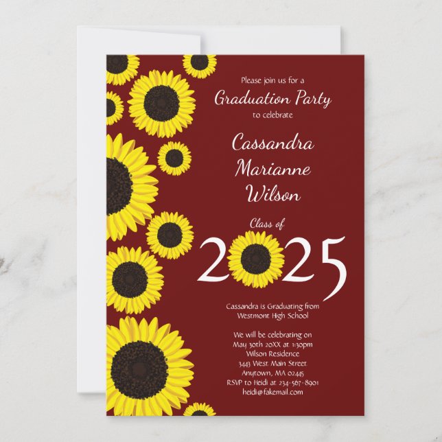 Invitation Sunflower Country Graduation Party Maroon (Devant)