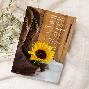 Invitation Sunflower Cowboy Boot Sweet 16 Grange fête d'anniv