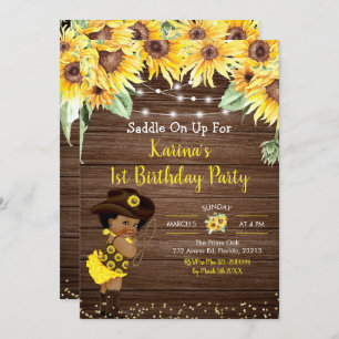Invitation Sunflower Cowgirl rustique Afro Girl Baby shower I