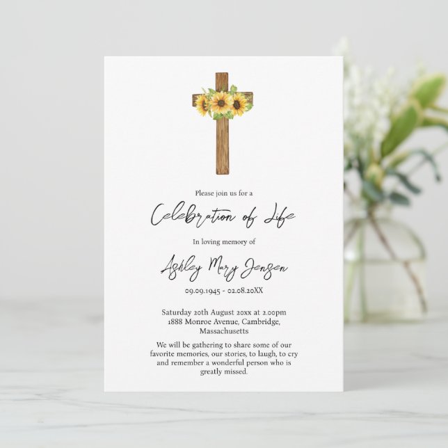 Invitation Sunflower Cross Celebration of Life Funeral (Debout devant)