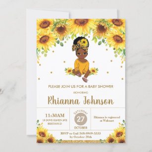 Invitation Sunflower Cute African American Girl Baby shower