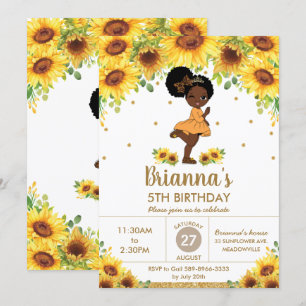 Invitation Sunflower Cute African American Girl Birthday