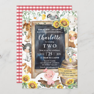 Invitation Sunflower Cute Farm Animaux Barnyard Anniversaire