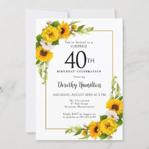 Invitation Sunflower Daisy 40e anniversaire Surprise Party