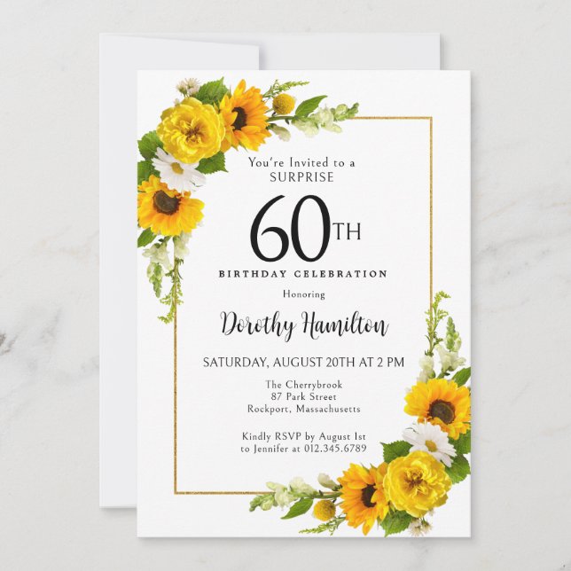 Invitation Sunflower Daisy 60e anniversaire Surprise Party (Devant)