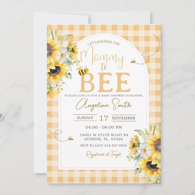 Invitation Sunflower Daisy Bee Mommy to Bee Baby shower (Devant)