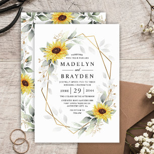 Invitation Sunflower Elegant Rustique Mariage d'or géométriqu