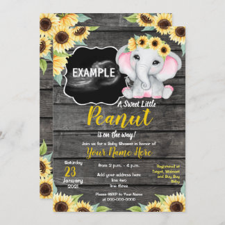 Invitation Sunflower Elephant Ultrasound Baby shower Invi