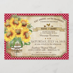 Invitation Sunflower En vichy Check Country Pique-nique Maria