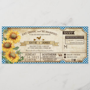 Invitation Sunflower En vichy Check Country Pique-nique Maria