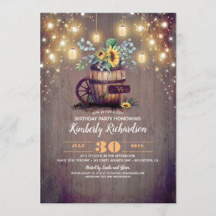 Invitation Sunflower et Mason Jar illuminent l'Anniversaire r