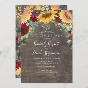Invitation Sunflower et Red Rose Rustic Engagement Party