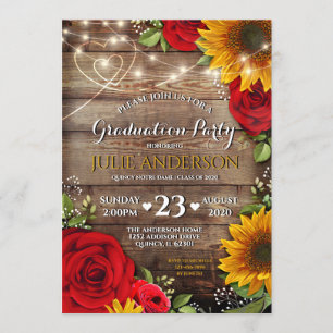Invitation Sunflower et Rose Rustic Graduation Party